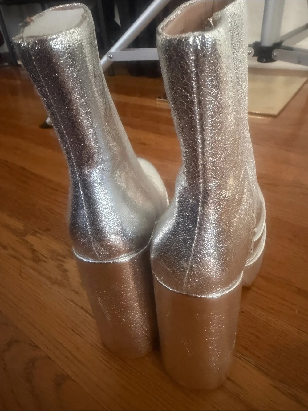 Metallic Silver Platform Ankle Boots - Women's Fashion Boots